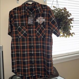Harley-Davidson Black and Orange Checkered Shirt